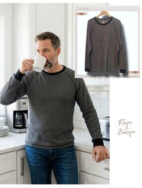 🌿Old Navy Men's XXL Gray Black Crew Neck Textured Thermal Longsleeve Shirt